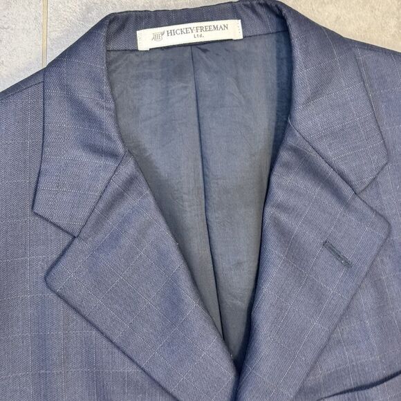 Hickey-Freeman Blue Windowpane 3 Button Wool Sportcoat Blazer 40R - Picture 2 of 7